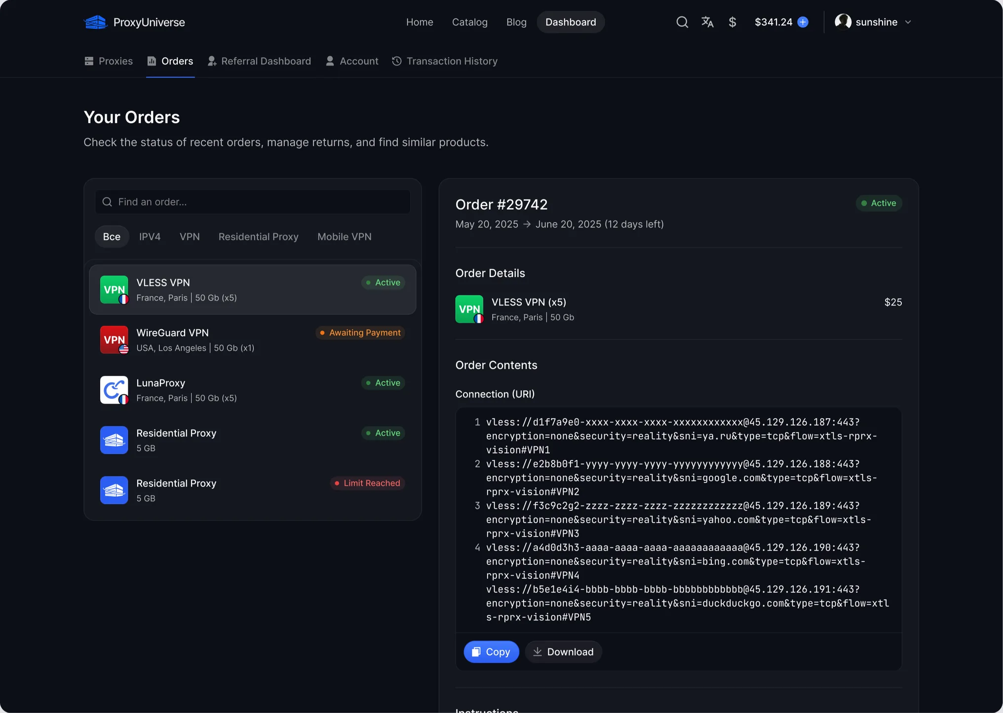 Orders dashboard with order details panel